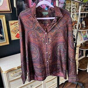 Lauren Ralph Lauren Paisley Silk Button-Up Shirt Size 12